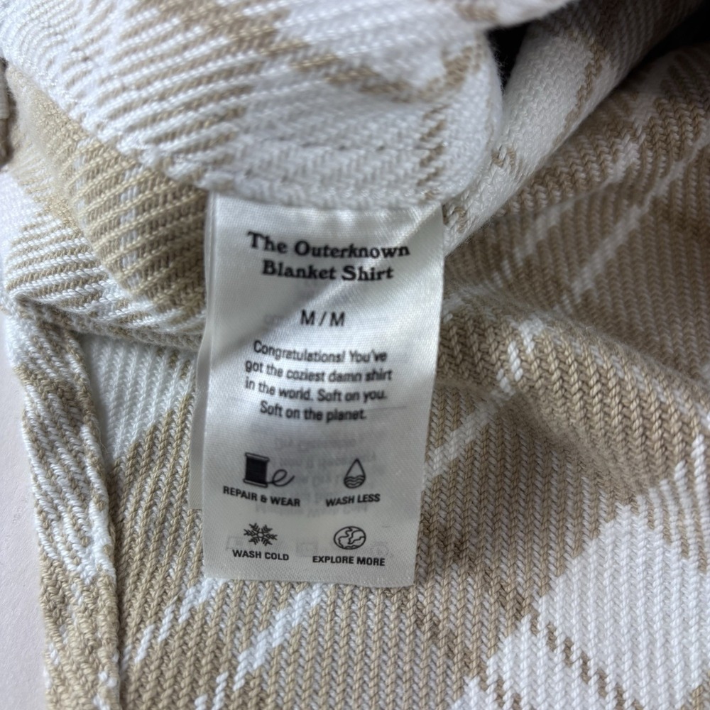 Outerknown Plaid Blanket Flannel Shirt Mens Medium Beige Tan Button Up - Picture 7 of 9